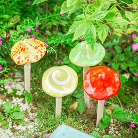 Wonder Garden weatherproof mushroom decor designed for rain, sun, and snow outdoors.