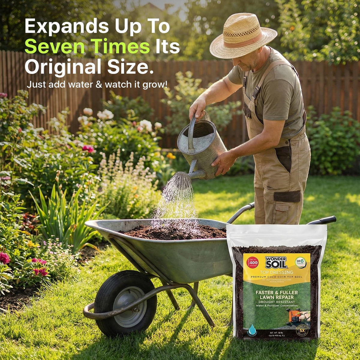 Wonder Soil drought-tolerant lawn solution helps save water while maintaining green density