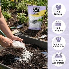 Wonder Soil perlite container gardening enhances potting mix texture and drainage.