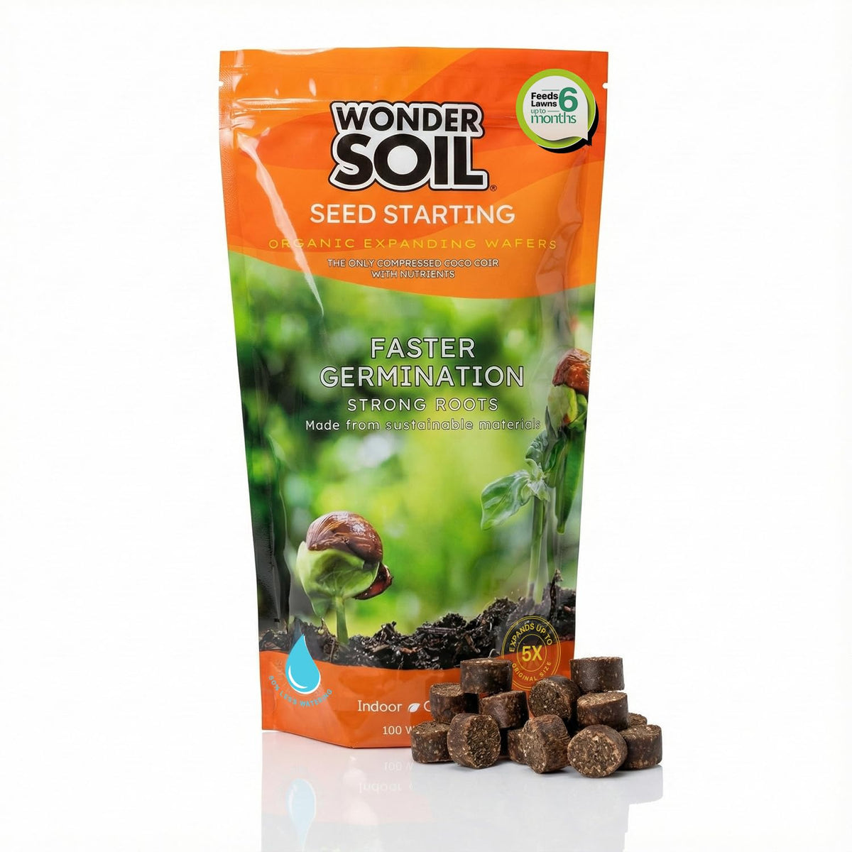 Wonder Soil seed pellets close-up showing organic coco coir and pre-mixed nutrients for faster germination.