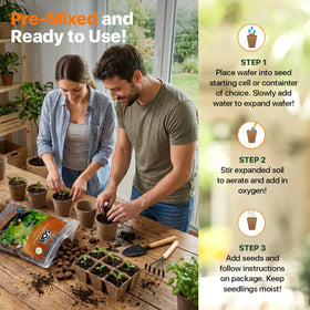 Wonder Soil seed pellets indoors ideal for starting seeds year-round.