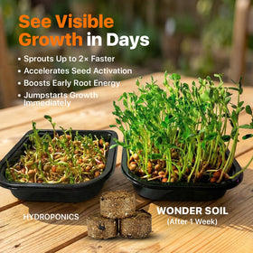 Wonder Soil seed pellets nutrients highlight worm castings and kelp.
