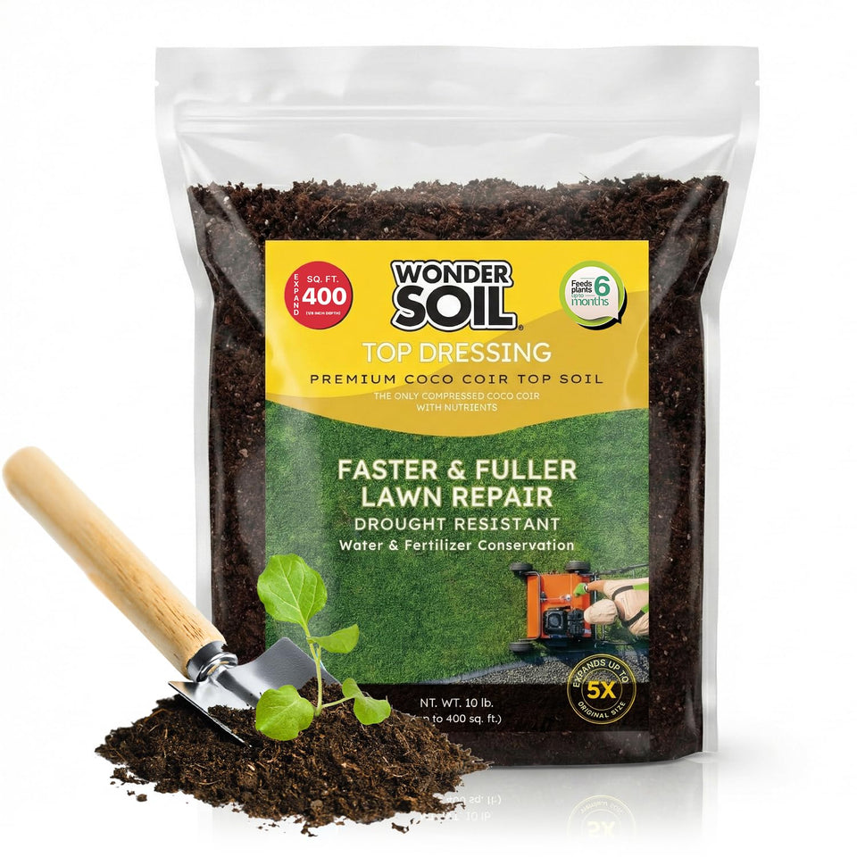 Wonder Soil top-dressing coco coir bag enhances lawn coverage up to 400 sq ft