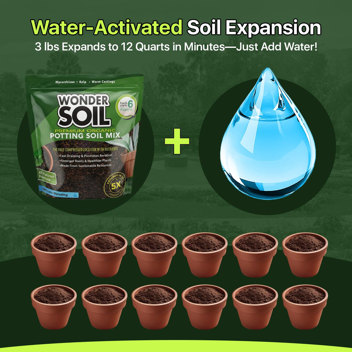 Wonder Soil with worm castings enriches the mix for strong root development