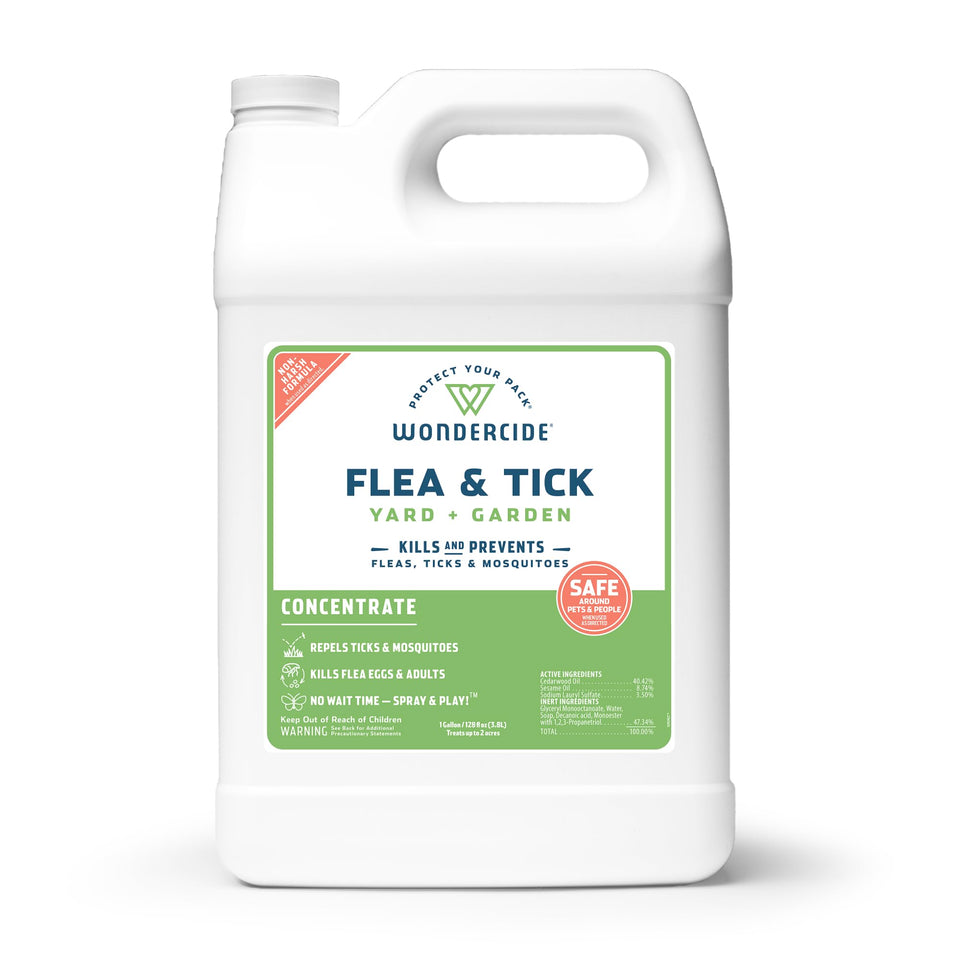Wondercide flea and tick yard spray concentrate in use for concentrated outdoor protection.