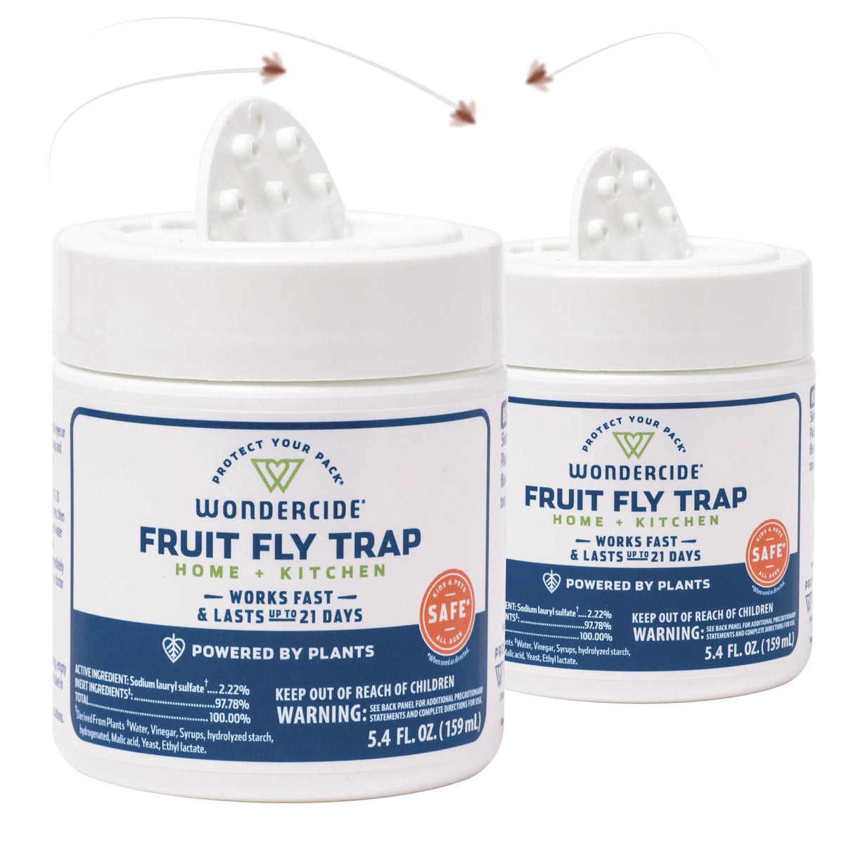 Wondercide fruit fly trap indoors setup on counter reduces flies quickly.