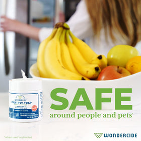 Wondercide fruit fly trap safe around kids and pets.