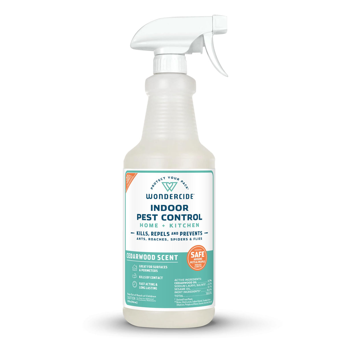 Wondercide indoor pest-control spray bottle shown for quick kitchen and living room use