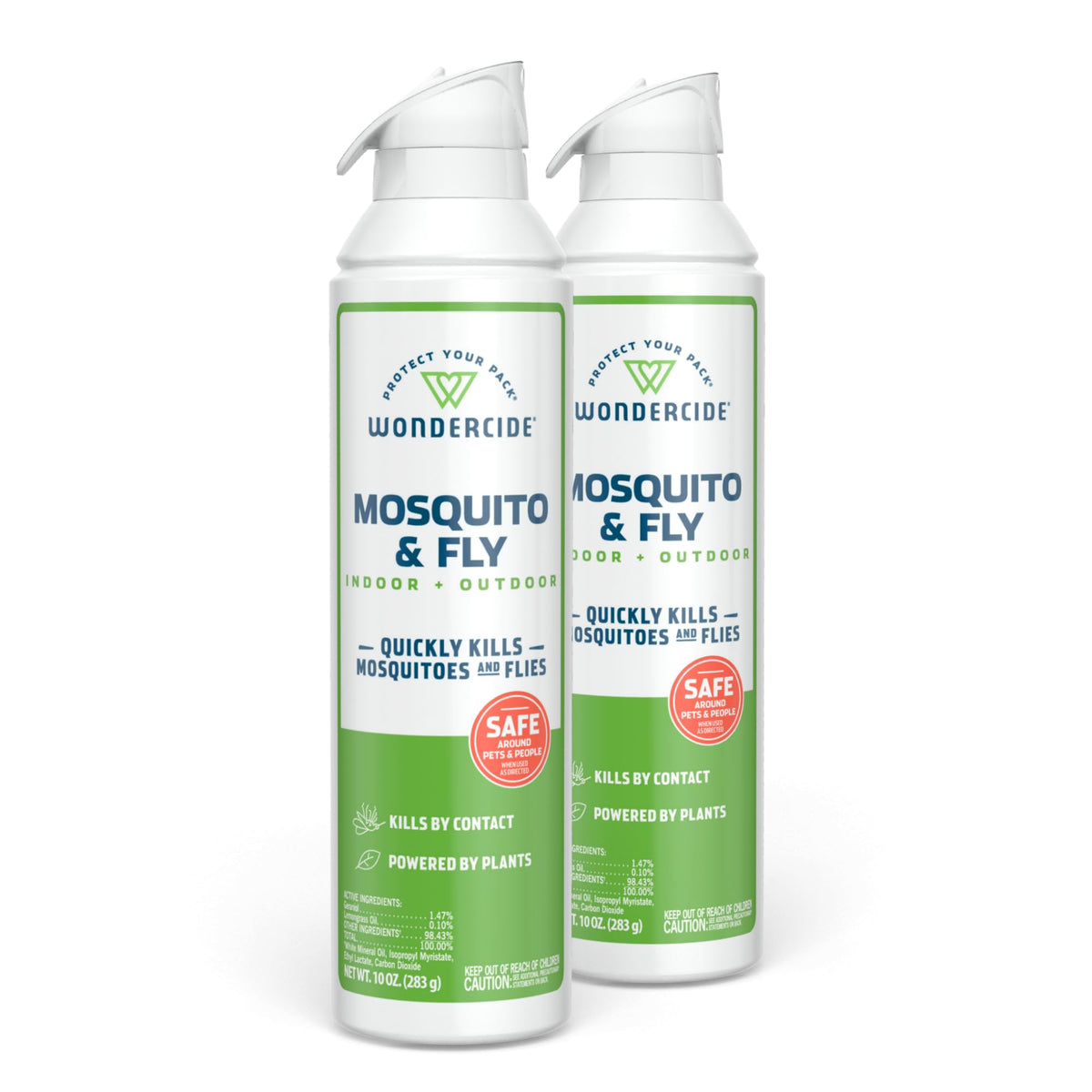Wondercide mosquito and fly aerosol spray bottle for rapid outdoor use.