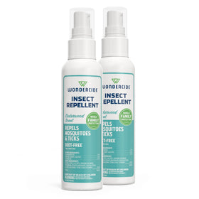 Wondercide mosquito repellent bottle pour shows spray action for outdoor protection.