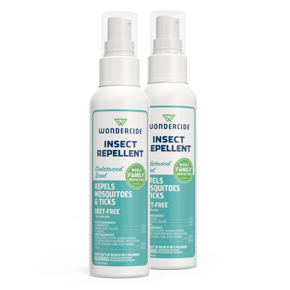 Wondercide mosquito repellent bottle pour shows spray action for outdoor protection.