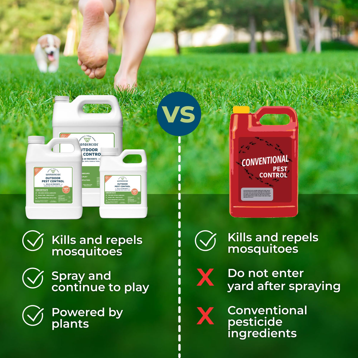 Wondercide spray treating patio against ants and roaches outdoors