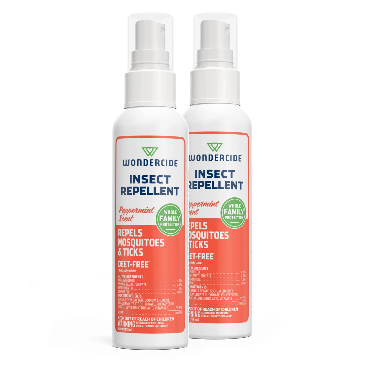 Wondercide Peppermint bug spray bottle front ready for outdoor protection.
