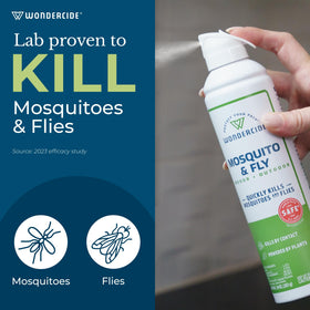 Quick-kill spray action targets flying bugs indoors and outdoors.