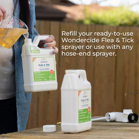 Spray and play convenience shown with hose end sprayer application.