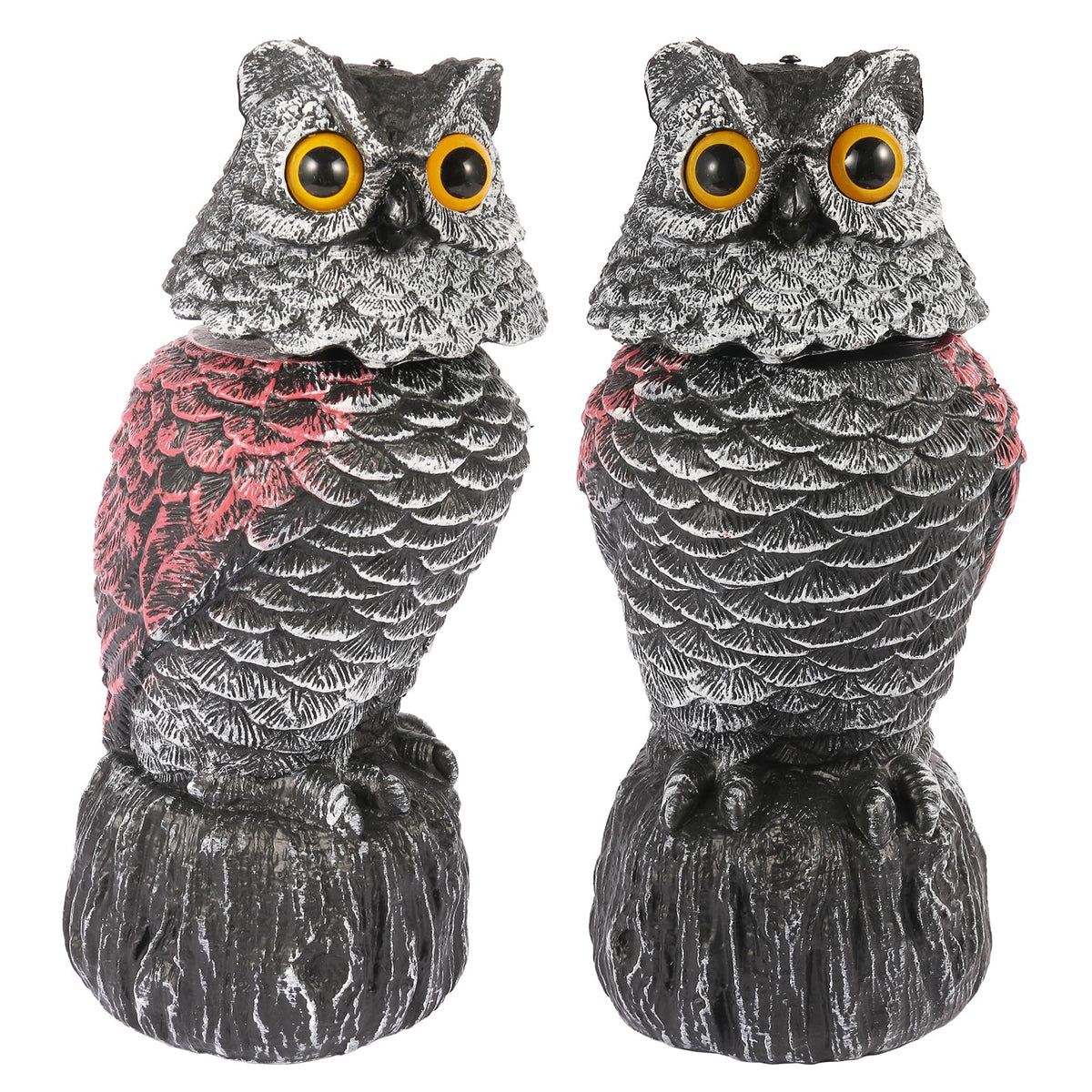 WonderField Owl Decoys two-pack with rocking heads deter garden birds safely.