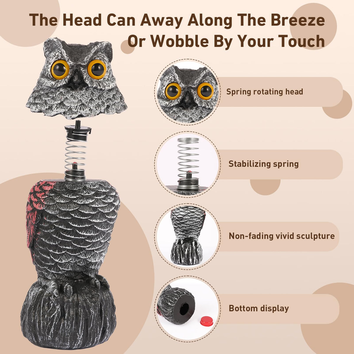 WonderField realistic owl design adds life to spaces while deterring pests.