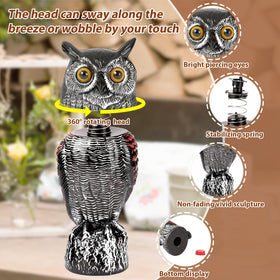 Rotating head owl sculpture providing lifelike predator movement.