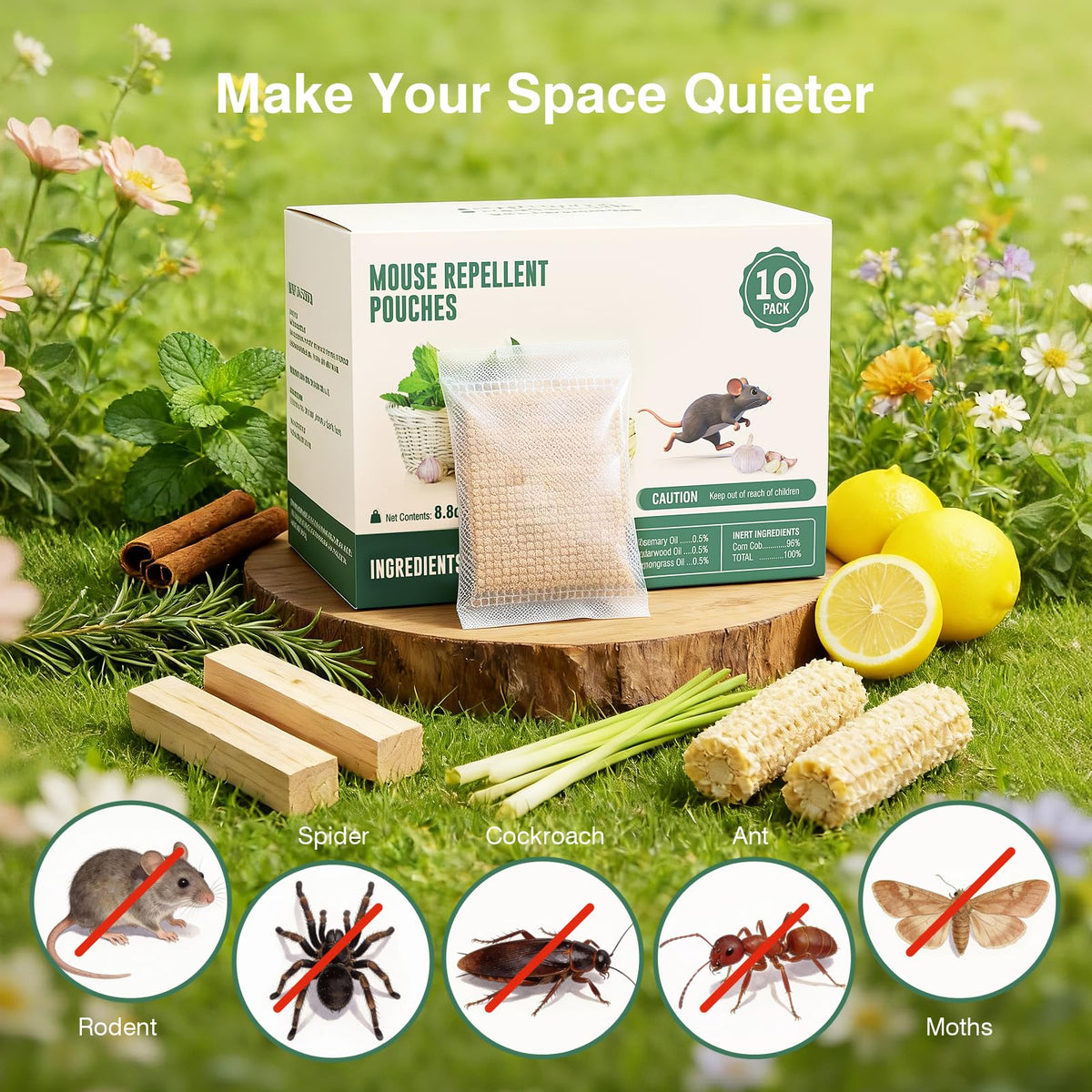 Garage placement shows natural pest prevention with a minty aroma.