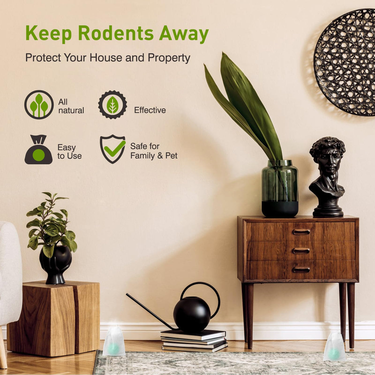 WonderMar mesh pouch holds a peppermint oil rodent repellent for easy placement.