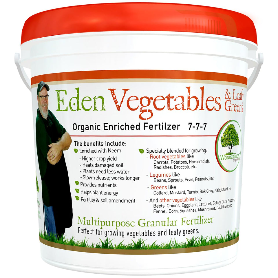 WonderTree Eden fertilizer bag shows 5 lb packaging with balanced nutrients