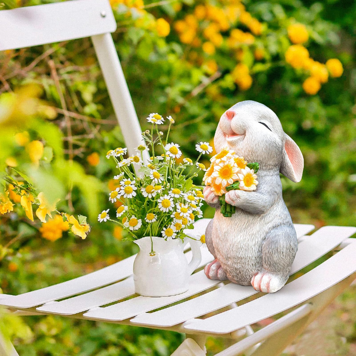 WONDHOME rabbit holding sunflower adds cheerful porch decor