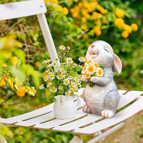 WONDHOME rabbit holding sunflower adds cheerful porch decor