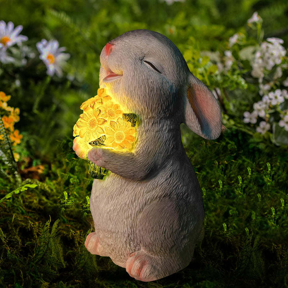WONDHOME solar rabbit statue lights garden at dusk