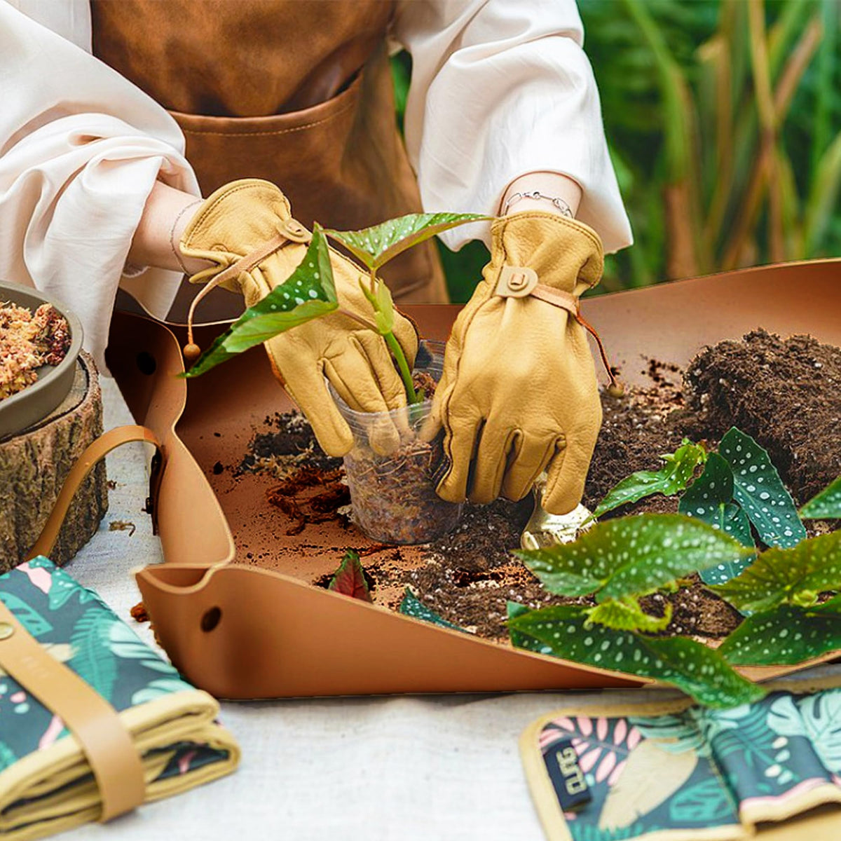 WondMall indoor gardening mat in use for transplanting succulents neatly