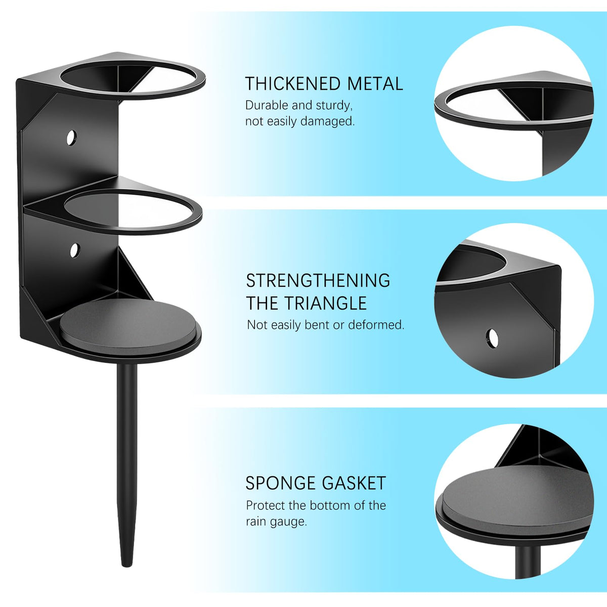 WondMall rain gauge with metal rack holder provides sturdy outdoor support.