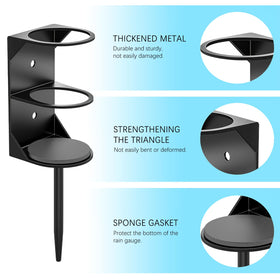 WondMall rain gauge with metal rack holder provides sturdy outdoor support.