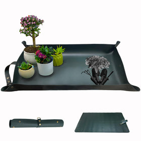 WondMall thickened leather plant mat, 30x18 inches, foldable for mess-free repotting.