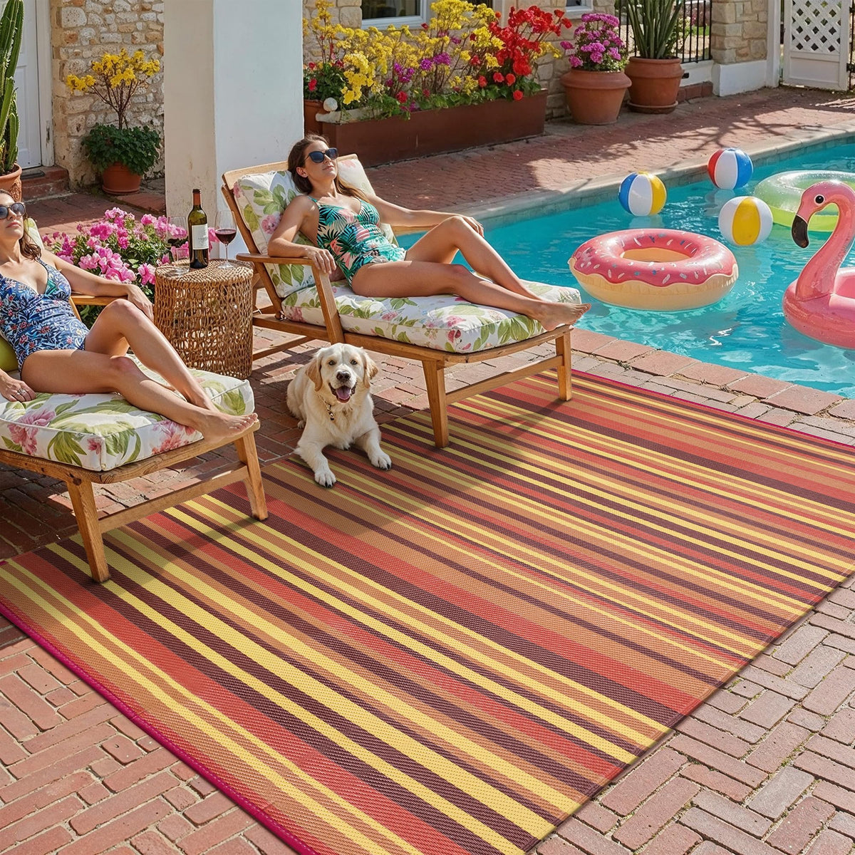 WondRg outdoor rug on porch offers waterproof durability for rainy days