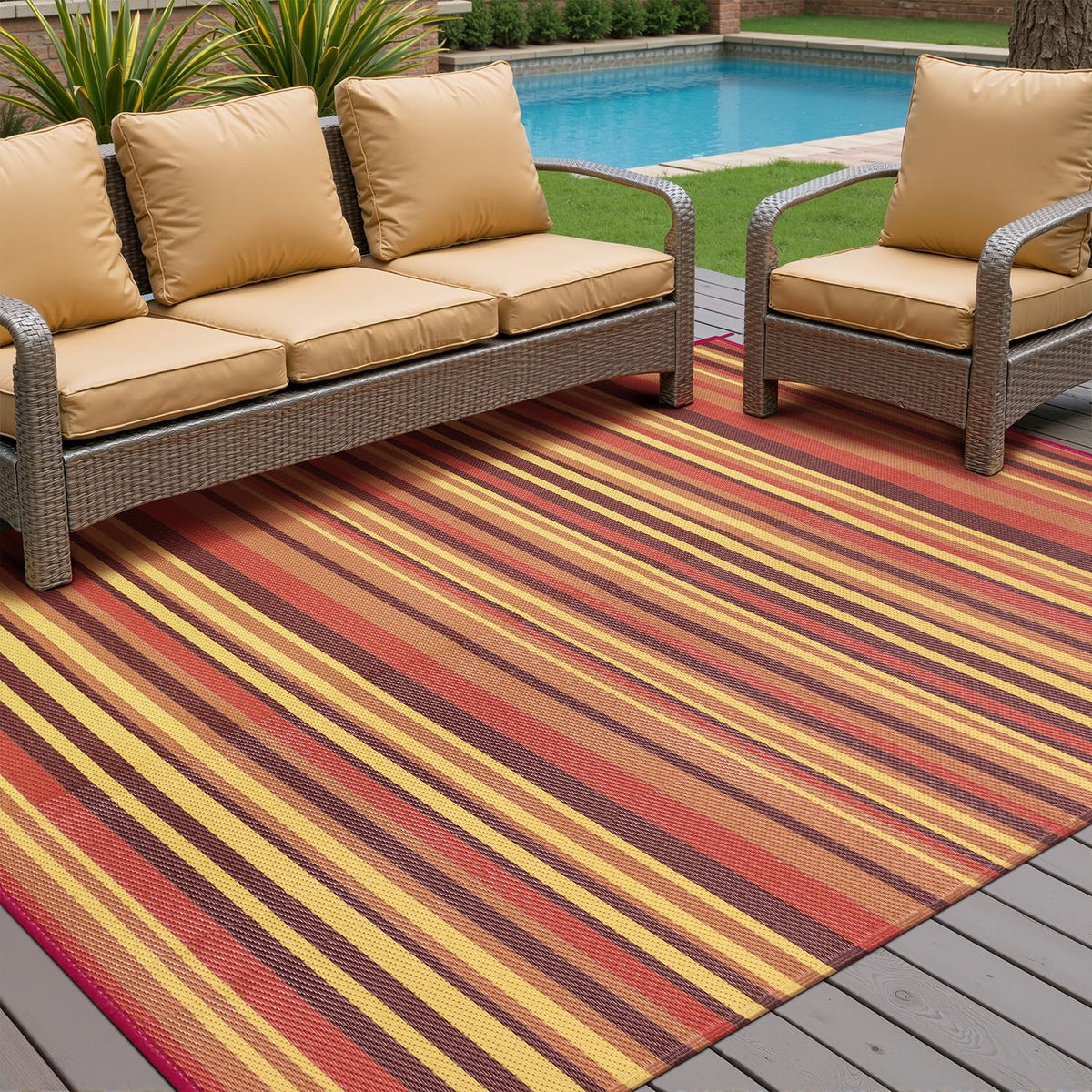 WondRg reversible stripe rug; double sided for fresh looks without flipping.