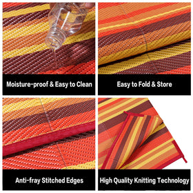 WondRg stylish red-orange stripe rug; versatile for porch, balcony, or deck.