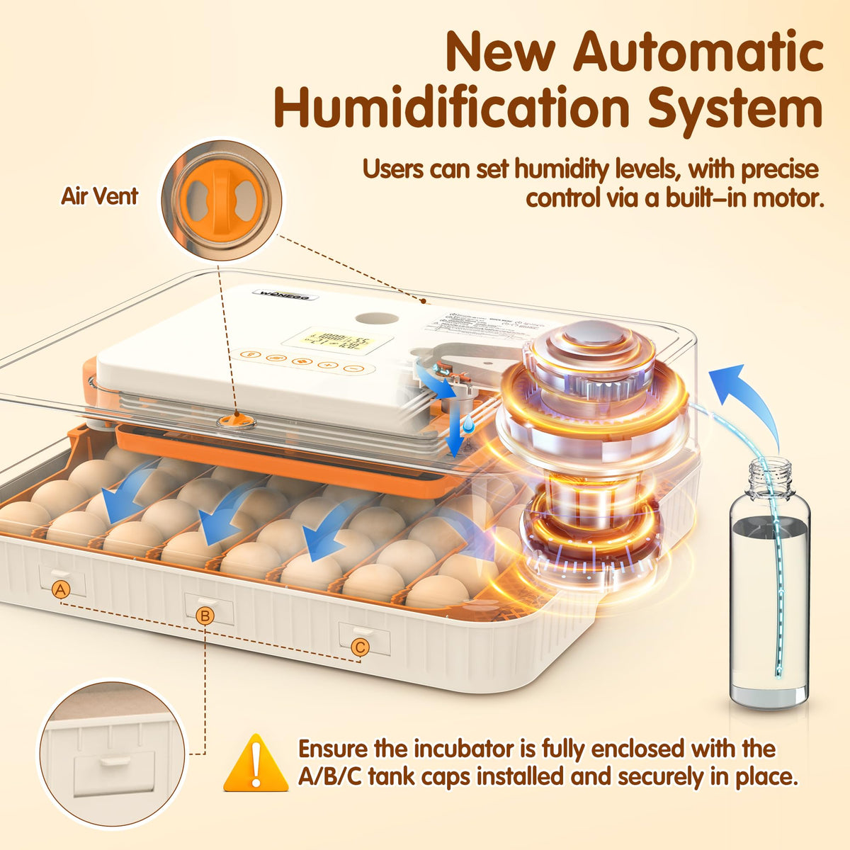 WONEGG auto turning demonstrates gentle egg rotation with auto-stop before hatch
