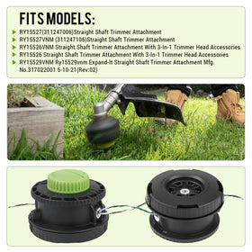 Ryobi-compatible head mounted on straight-shaft trimmer for versatile use