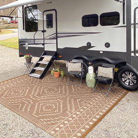 Wonnitar beige and brown rug complements outdoor spaces