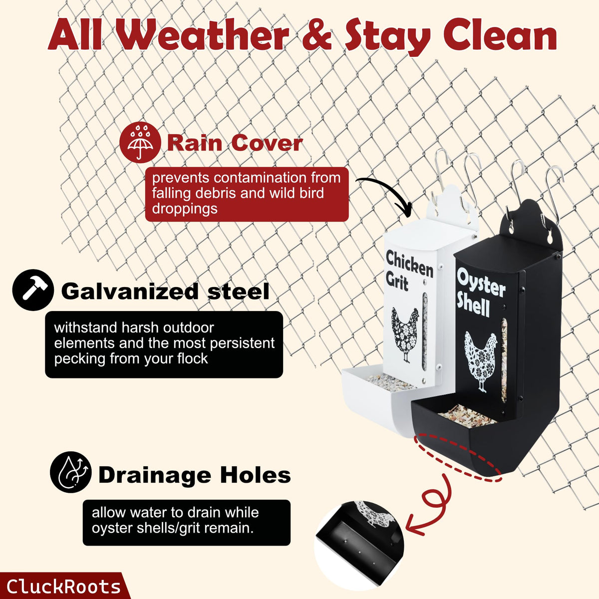 Woobud CluckRoots weather-proof cover keeps shells dry and clean