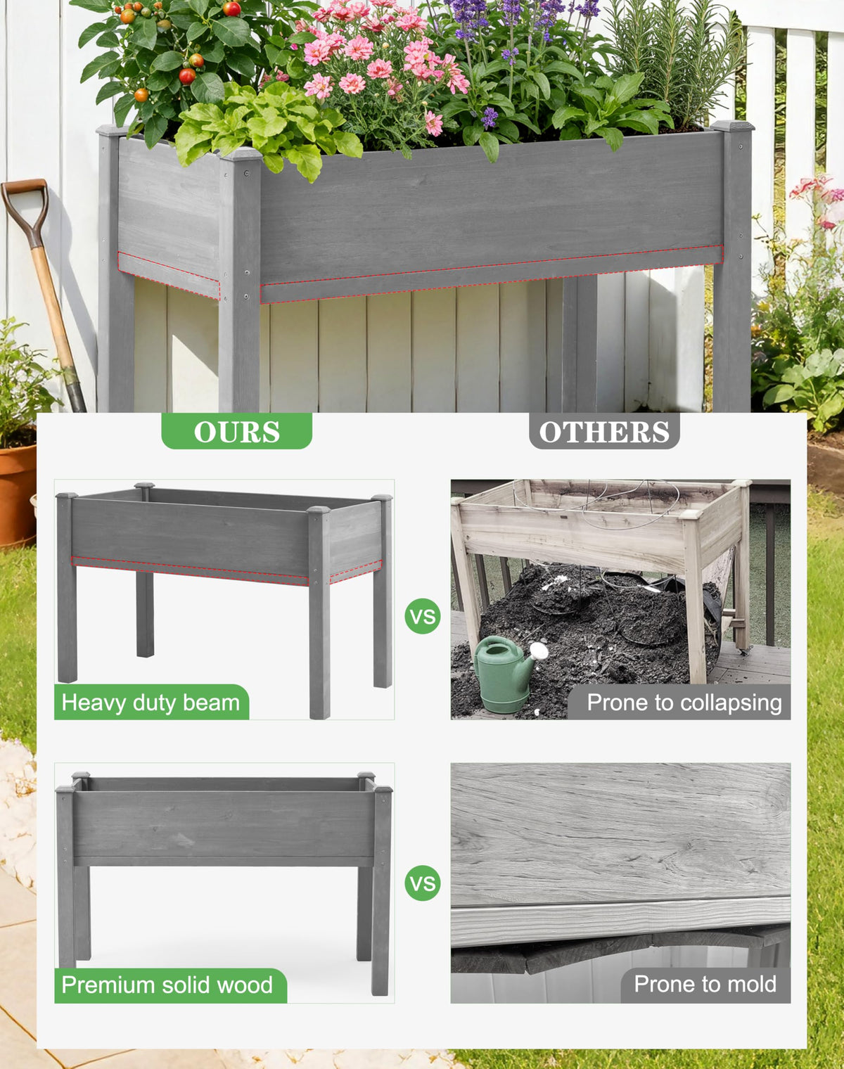 Wood-Natrl built-in liner and drainage protect timber and promote root health.