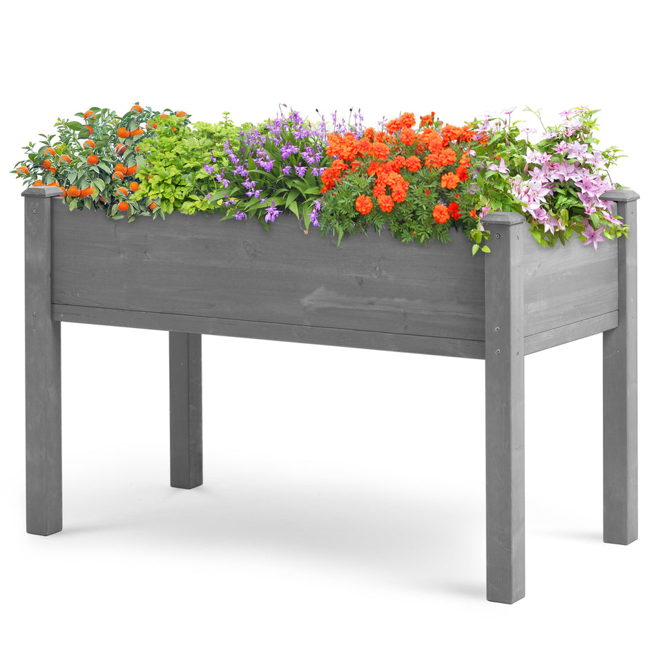 Wood-Natrl raised garden bed with legs offers waist-height planting convenience.