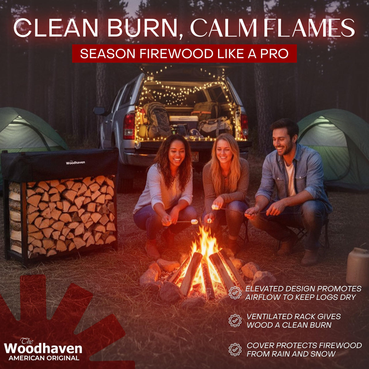 Woodhaven 16-gauge steel log rack emphasizes lasting durability.