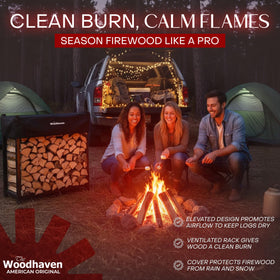 Woodhaven 16-gauge steel log rack emphasizes lasting durability.
