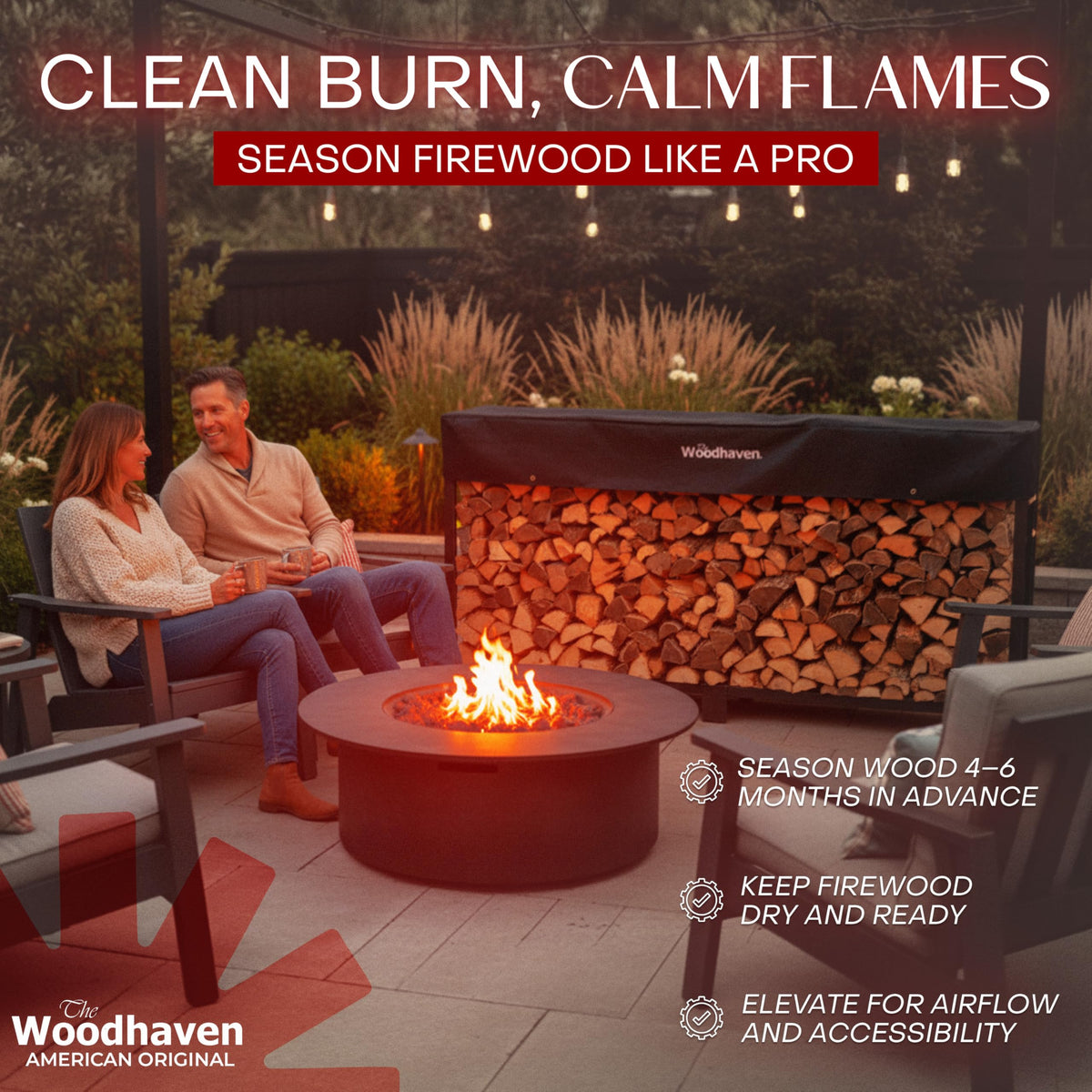 Woodhaven firewood rack assembly demonstrates quick, tool-free setup.