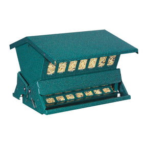 Woodlink Absolute II feeder front view with locking top deterring squirrels
