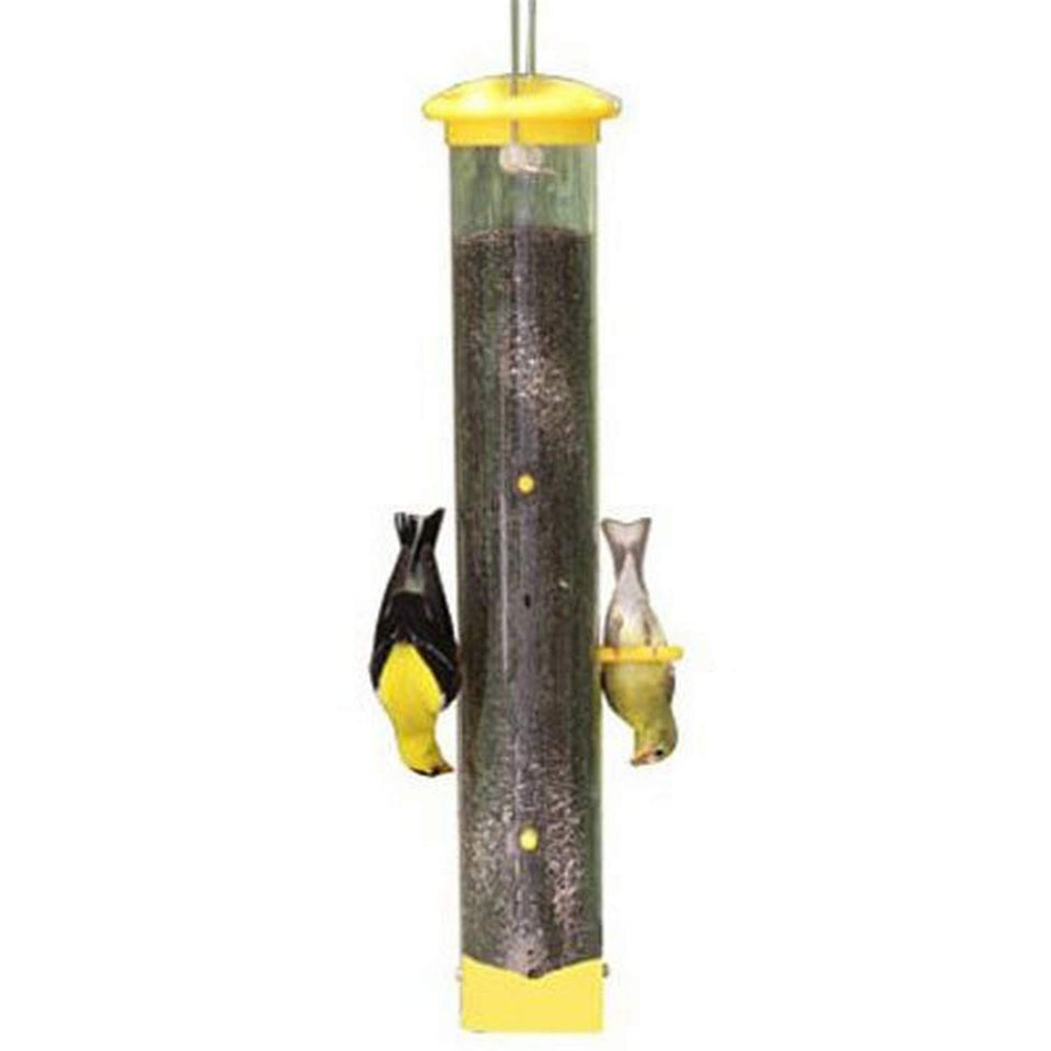 Woodlink Audubon Tails Up Nyjer Thistle Feeder; finches feed upside down for easier observation.