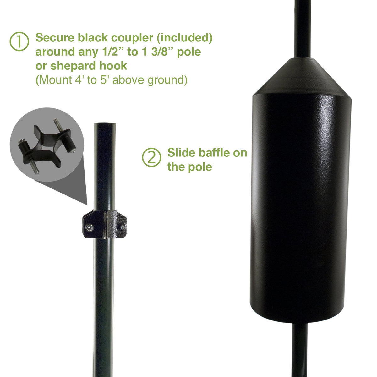 Woodlink torpedo baffle slide-on design for quick pole installation.