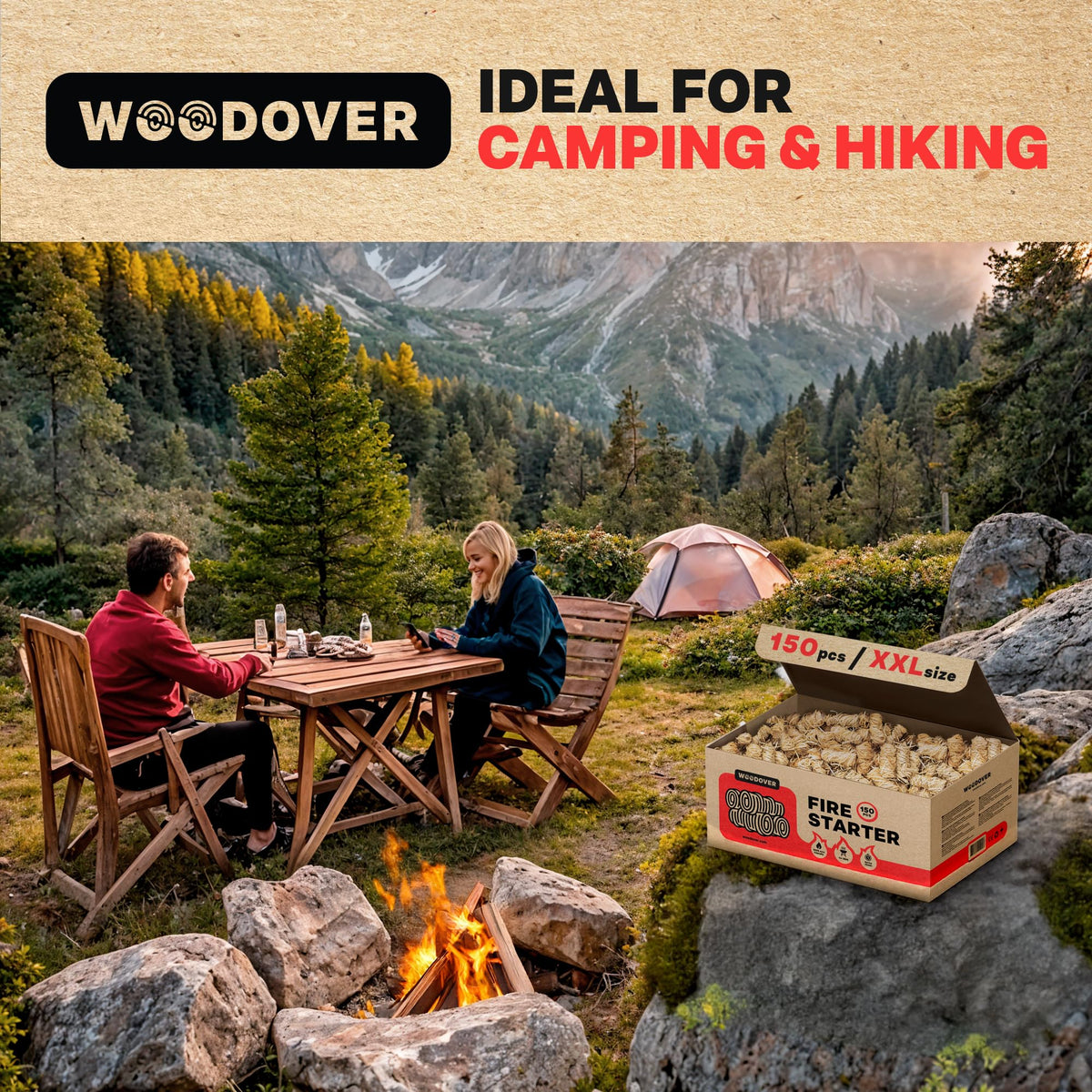 Woodover fire starters pack fits kitchen and camping use, compact and portable.