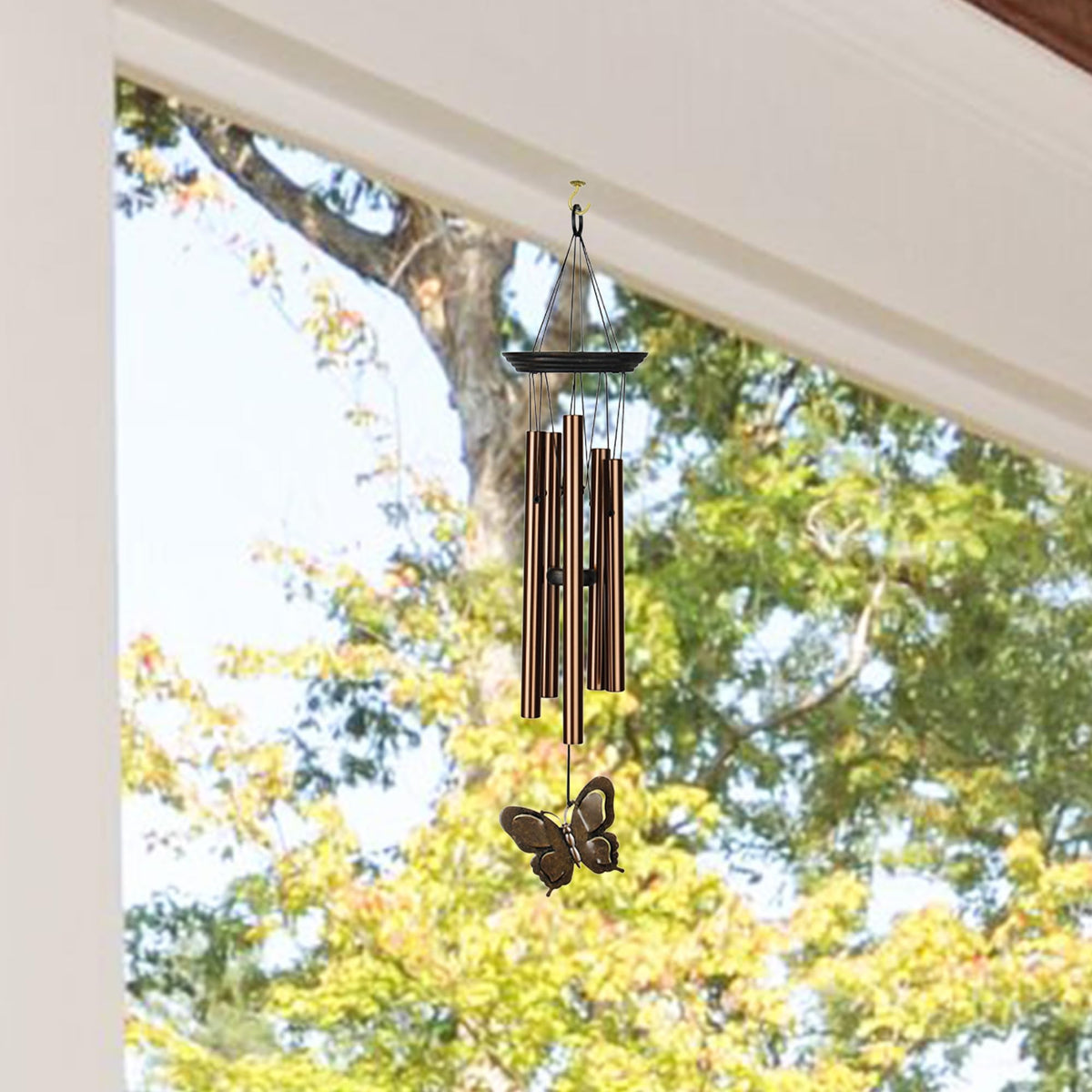Woodstock My Butterfly Chime tubes closeup shows bronze aluminum craftsmanship for rich tones