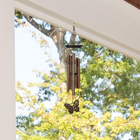 Woodstock My Butterfly Chime tubes closeup shows bronze aluminum craftsmanship for rich tones